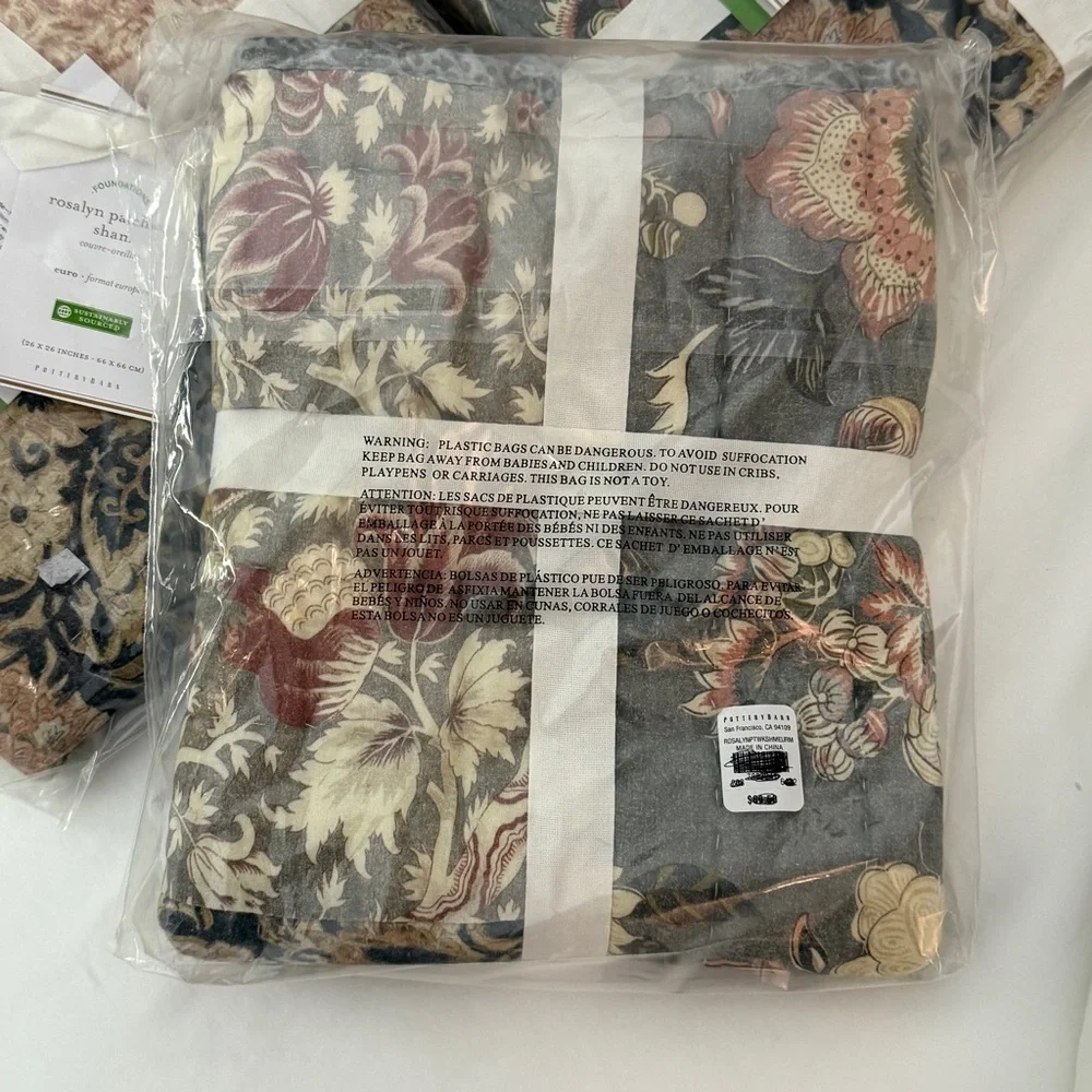 Pottery Barn Floral Patchwork Pillow in Blue, Pink, Cream